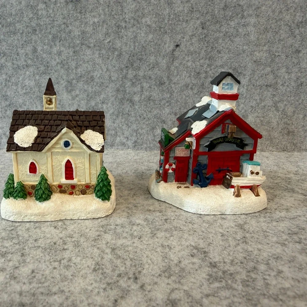 Christmas Village Buildings - Boat House and Church - 3